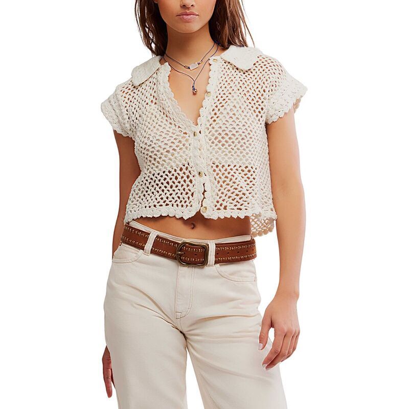 フリーピープル レディース トップス Tシャツ Free People Lily Crochet Top Womens Coconut Milk