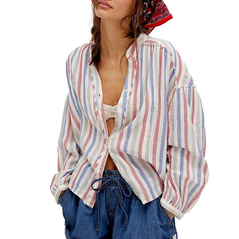 フリーピープル レディース トップス Tシャツ Free People Striped Valley Double Cloth Shirt Womens Ivory Combo アイボリー