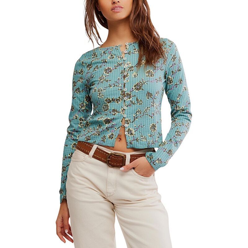 フリーピープル レディース トップス Tシャツ プリント 長袖 Free People Tilly Print LongSleeve Top Womens Mineral Blue Combo ブルー