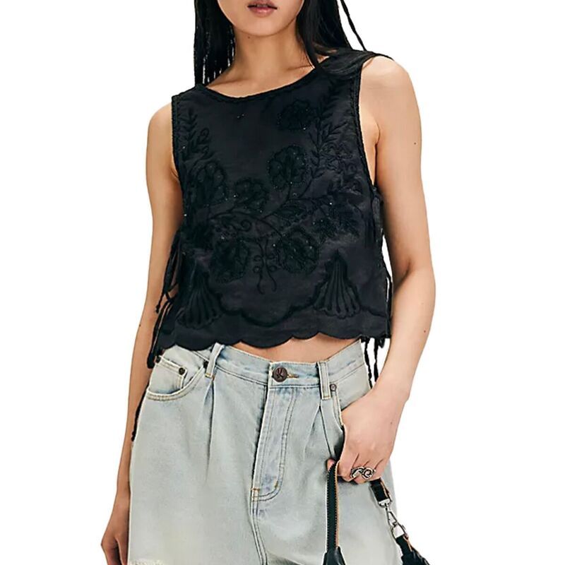 フリーピープル レディース トップス タンクトップ Free People Faded Gardens Tank Top Womens Washed Black ブラック