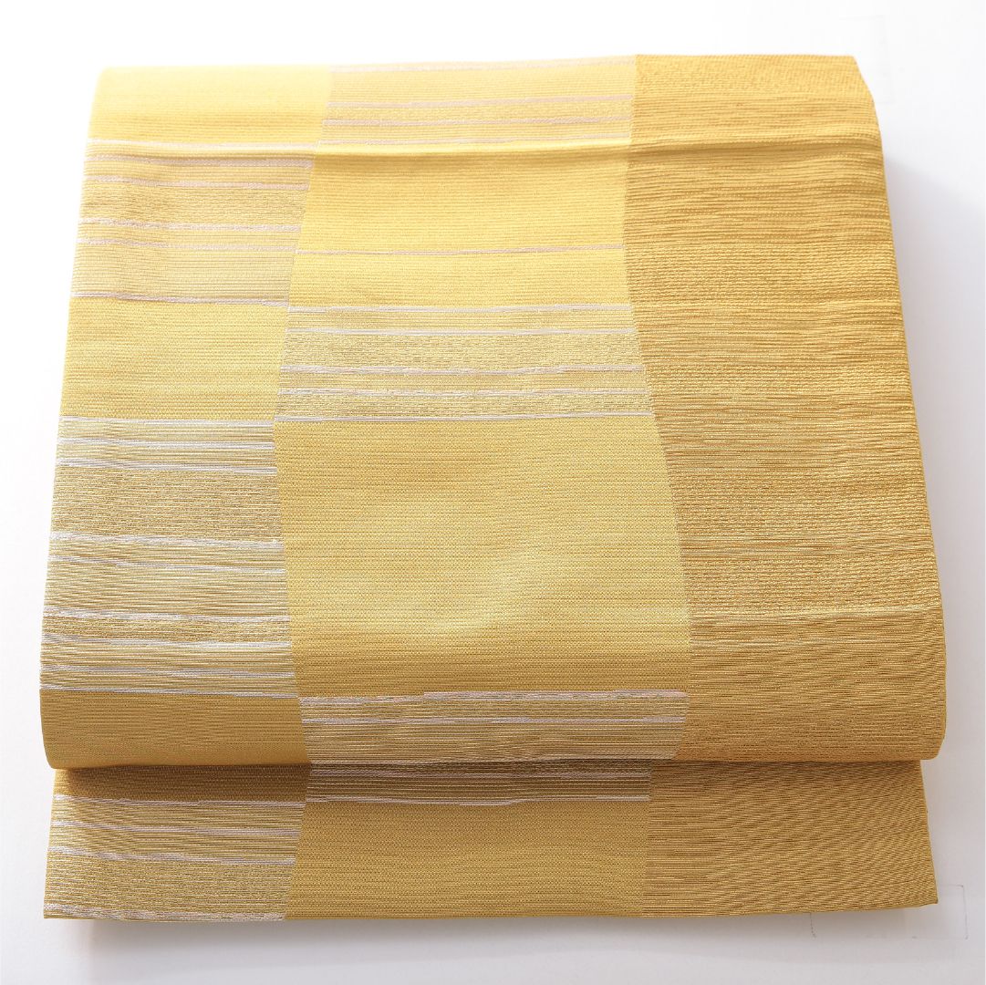 お買い得品！九寸名古屋帯 Sランク 帯丈378cm ポリエステル 洗える帯 六通 開き仕立て 織り インフォーマル 創作柄 黄系 RP 1245-03830