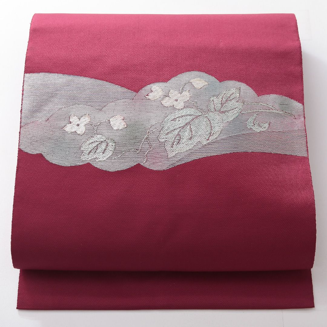 お買い得品！八寸名古屋帯 Aランク 帯丈339cm 正絹 ポイント柄 松葉仕立て 織り インフォーマル 蔦 紫の混ざったピンク系 RP 1245-03848