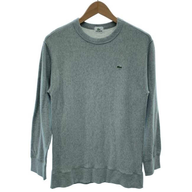 【中古】　LACOSTE　スウェット　長袖　トレーナー　トップス　クルーネック　裏毛　無地　ワンポイント　クロコダイル　ワッペン　古着　/1283