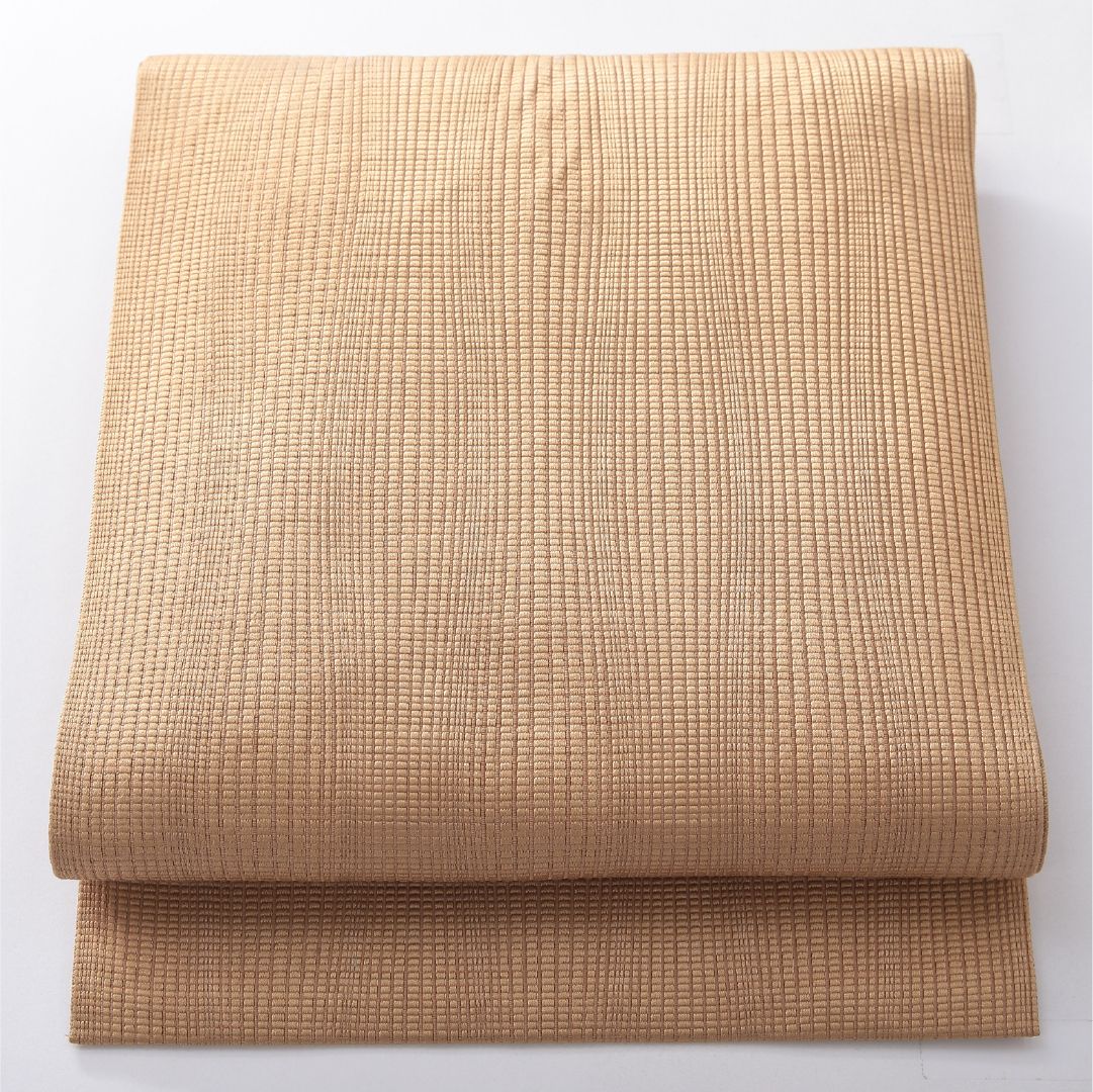 お買い得品！八寸名古屋帯 Aランク 帯丈358cm 正絹 全通 開き仕立て 織り カジュアル よろけ縞 ベージュ系 RP 1245-03890