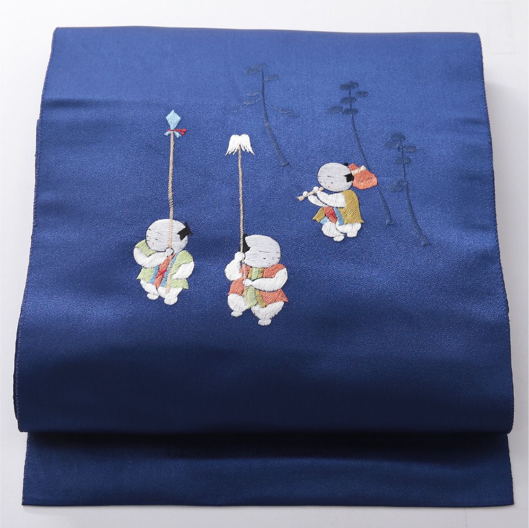 お買い得品！八寸名古屋帯 Sランク 帯丈353cm 正絹 ポイント柄 松葉仕立て 織り カジュアル 唐子 青系 RP 1245-03893