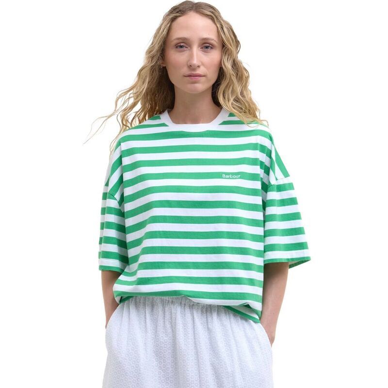 バブアー レディース トップス Tシャツ Barbour Abby Top Womens WhiteKelly Green ホワイト