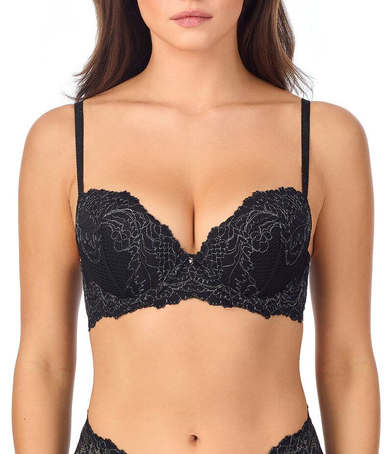 レミステレー レディース アンダーウェア ブラジャー レース Le Mystere Lurex Lace Allure Cut Sewn Padded Demi Bra Black Lurex ブラック