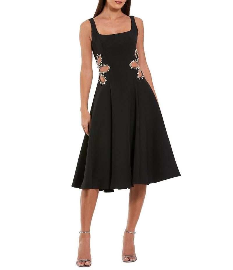 マックダガル レディース トップス ワンピース クレープ ミディワンピース ミディ ノースリーブ Mac Duggal Sleeveless Crepe Midi Dress With Rhinestone Detail Side Cut Outs Black