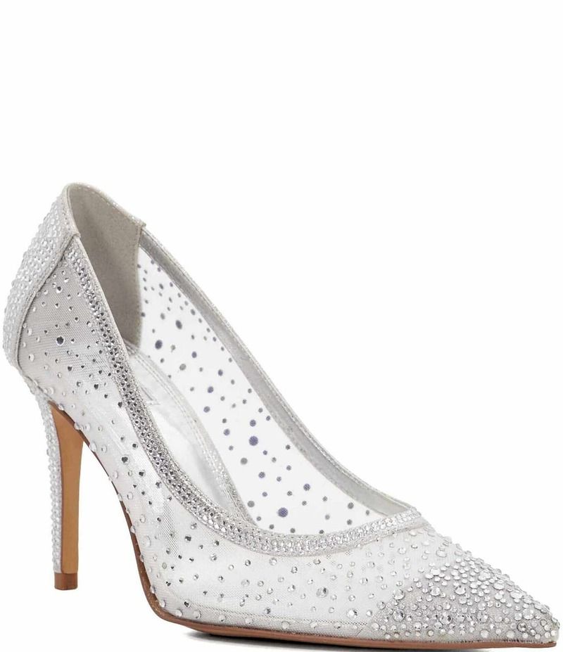 デューンロンドン レディース シューズ ヒール メッシュ Dune London Brightest Embellished Mesh Dress Pumps Silver シルバー