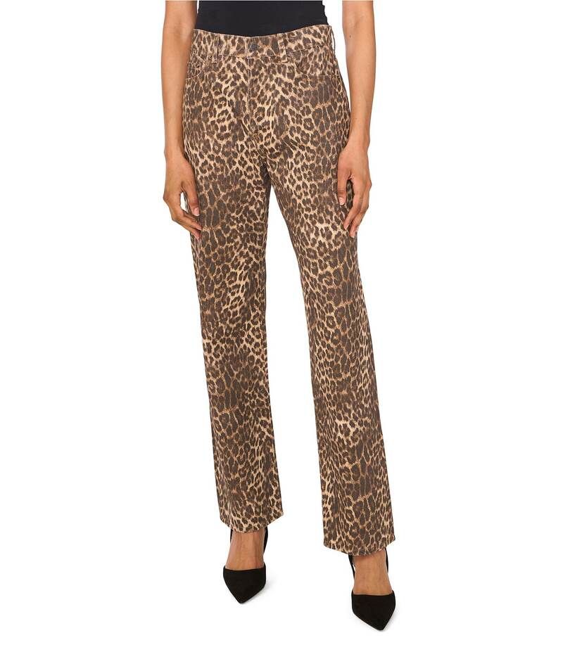 ヴィンスカムート レディース ボトムス デニムパンツ ワイドレッグ プリント デニム ジーンズ Vince Camuto Stretch Denim Leopard Print Wide Leg Jeans Khaki Haze カーキ