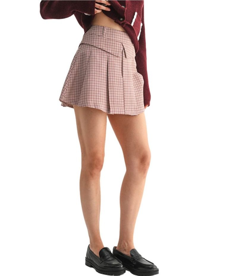 オールインフボール レディース ボトムス スカート プリーツ ミニ All in Favor Checked Pleated Mini Skort Burgundy バーガンディ