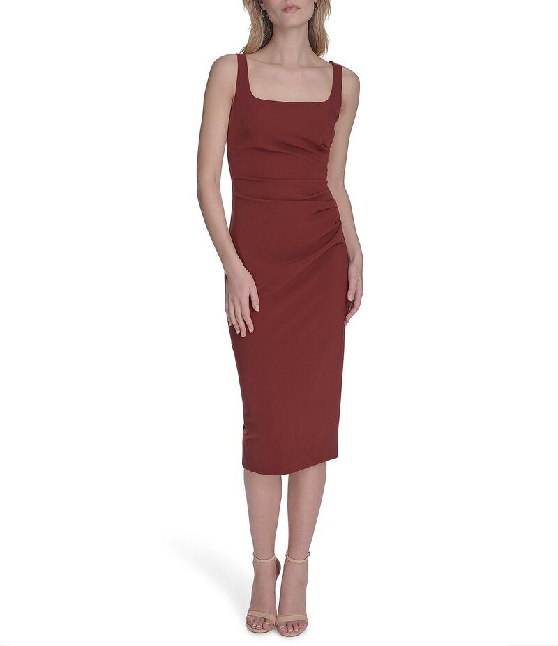 ヴィンスカムート レディース トップス ワンピース ミディ ノースリーブ Vince Camuto Square Neckline Sleeveless Midi Sheath Dress Cocoa ココア