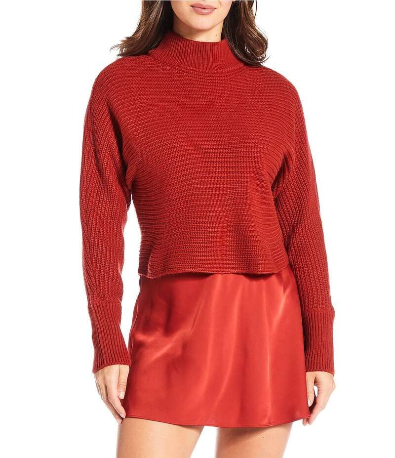 ジャンビニ レディース アウター ニット・セーター モックネック セーター アクリル Gianni Bini Michelle Acrylic Mock Neck Long Sleeve Sweater Top Tangelo