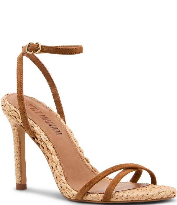 スティーブ マデン レディース シューズ ヒール サンダル スエード Steve Madden Jypsey Suede Raffia Strappy Dressandals Chestnut