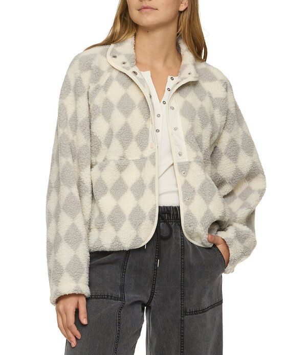 フラッグ アンド アンセム レディース アウター ジャケット・ブルゾン Flag and Anthem Nina Patterned Long Sleeve Faux Sherpa Jacket GreyCream クリーム