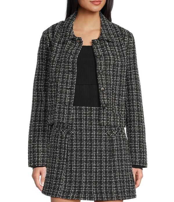 INサンフランシスコ レディース アウター ジャケット・ブルゾン ツイード クロップド IN San Francisco Tweed Collared Patch Pocket Button Front Coordinating Cropped Jacket