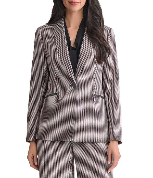 カスパール レディース アウター コート プチ ジャケット Kasper Petite Size One Button Zipper Pocketshawl Collar Jacket BlackFired Multi ブラック
