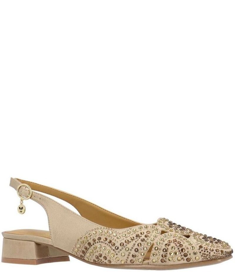 ジェイレニー レディース シューズ ヒール J Renee Nicolette Fabric Rhinestone Slingback Pumps Beige ベージュ