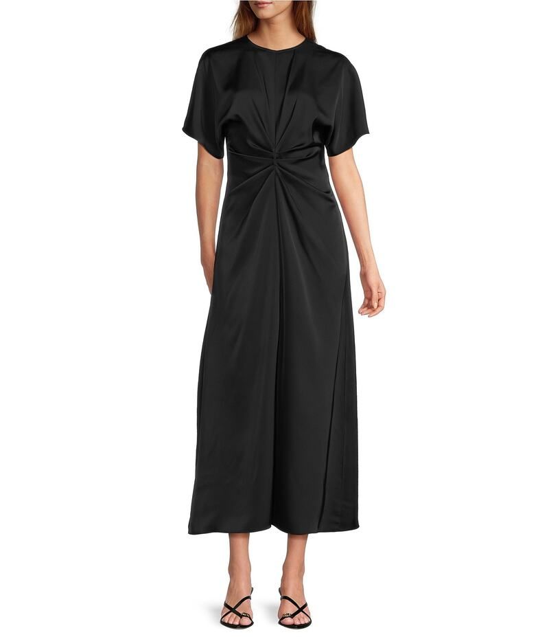アントニオ メラーニ レディース トップス ワンピース クルーネック マキシワンピース サテン マキシ Antonio Melani Gabriella Crew Neck Short Sleeve Satin Maxi Dress Black ブラック