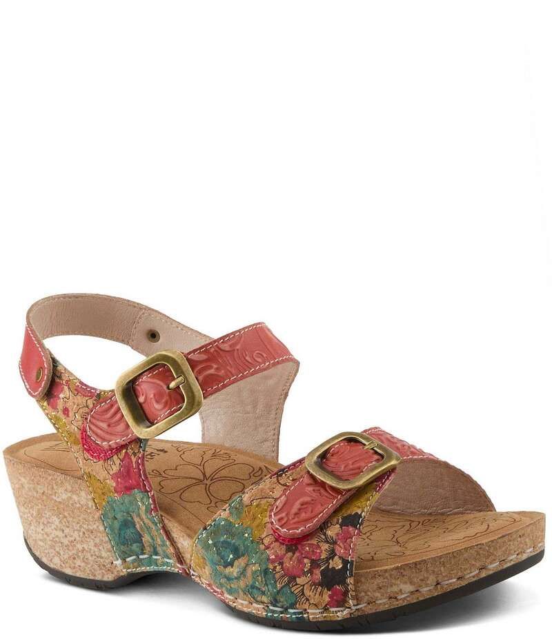 ラリティステ レディース シューズ サンダル フラワー柄 プリント レザー フラワー LARTISTE Osuna Floral Print Cork Embossed Leather Sandals Red Multi レッド