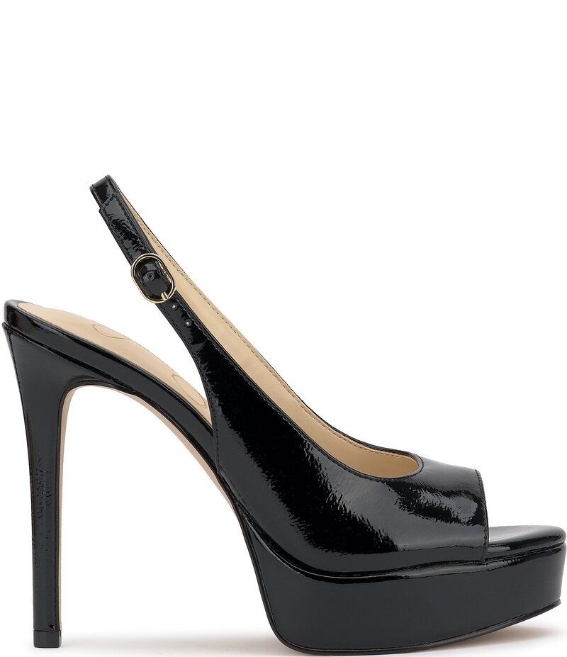 ジェシカシンプソン レディース シューズ サンダル プラットフォーム Jessica Simpson Sibilla Patent Peep Toe Slingback Platform Dress Sandals Black ブラック