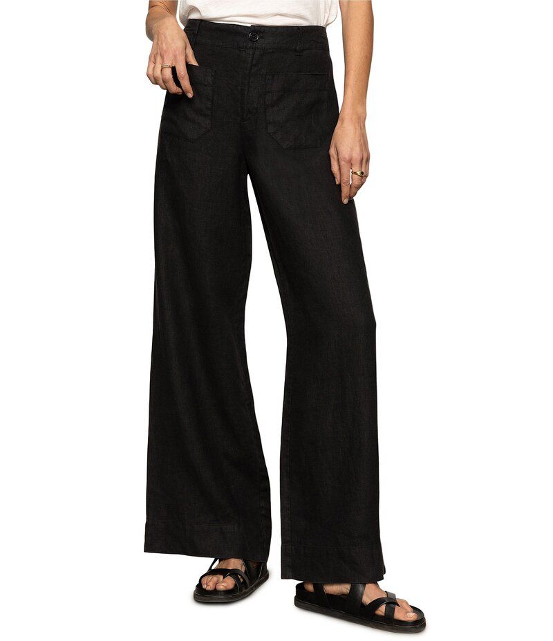 サンクチュアリー レディース ボトムス カジュアルパンツ ワイドレッグ パンツ リネン Sanctuary The Linen Marine Wide Leg Pants Black ブラック