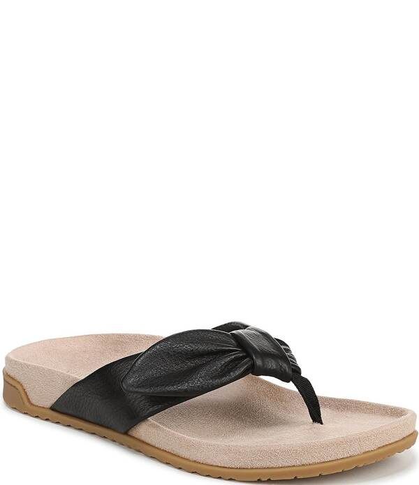 バイオニック レディース シューズ サンダル レザー Vionic Eva Leather Bow Detail Thong Sandals Black ブラック