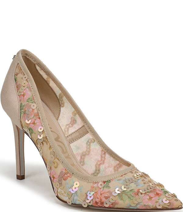 サムエデルマン レディース シューズ ヒール フラワー柄 プリント スパンコール フラワー Sam Edelman Hazel Floral Print Sequined Pointed Toe Stiletto Pumps Ecru Multi エクリュ