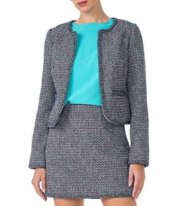 トリーナターク レディース アウター コート ツイード ブレザー Trina Turkiui Tweed Round Neck Long Sleeve Braided Trim Blazer Multi マルチカラー