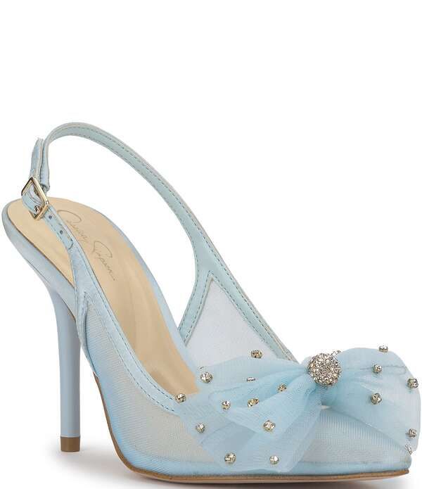 ジェシカシンプソン レディース シューズ パンプス メッシュ Jessica Simpson Lavilra Mesh Rhinestone Bow Slingback Pumps Light Blue ブルー
