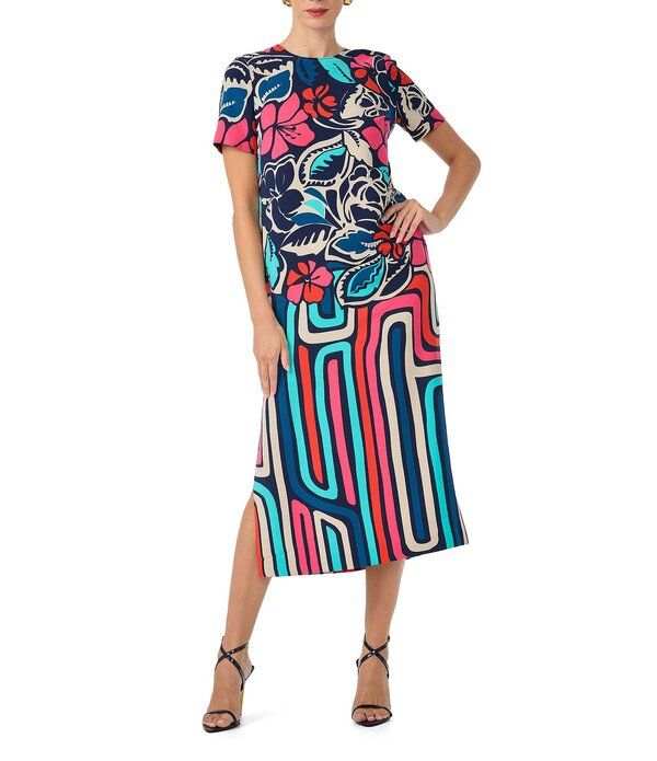トリーナターク レディース トップス ワンピース ジョーゼット プリント ミディ Trina Turk Martay Printed Georgette Round Neck Short Sleeve Midi Dress Multi マルチカラー