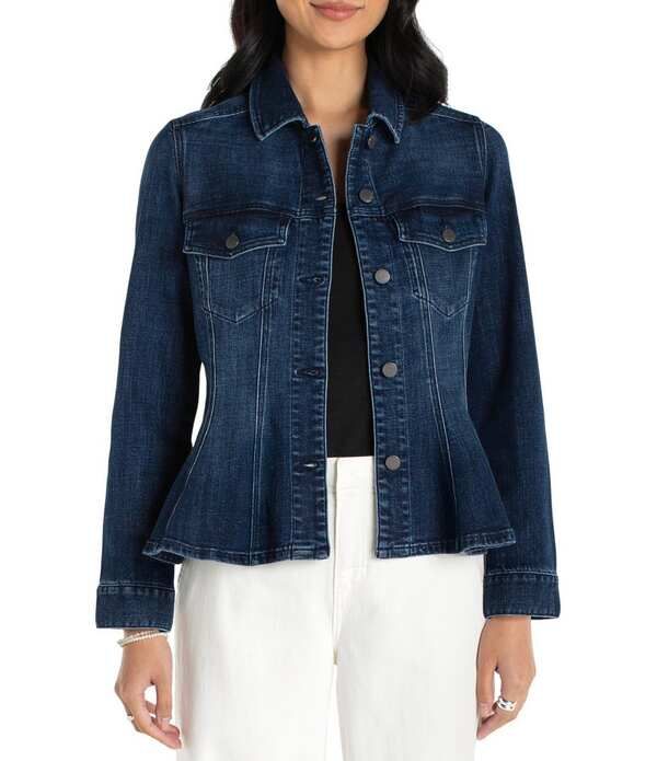 リヴァプール ロサンゼルス レディース アウター コート デニム ジャケット Liverpoolos Angelestretch Denim Point Collar Long Sleeve Fit Flare Trucker Jacket Dark Blue