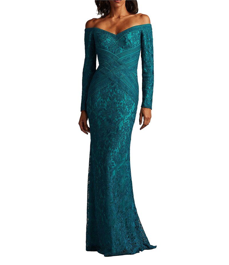 タダシショージ レディース トップス ワンピース 刺繍 Tadashi Shoji Off The Shoulder Long Sleeve Embroidered Dress Cerulean