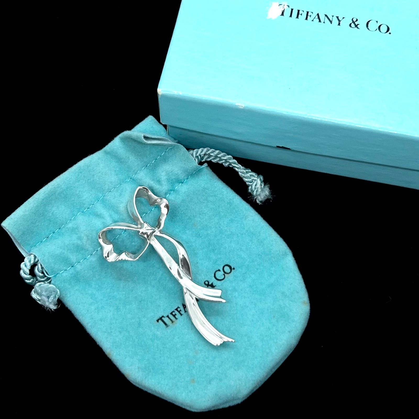 美品☆Tiffany&Co. ティファニー ブローチ リボン シルバー SV925