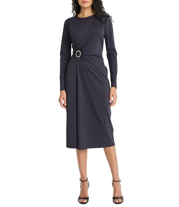 マギーロンドン レディース トップス ワンピース ギャザー ミディ ジャージー Maggy London Jersey Side Ruched Long Sleeve Midi Dress Black ブラック
