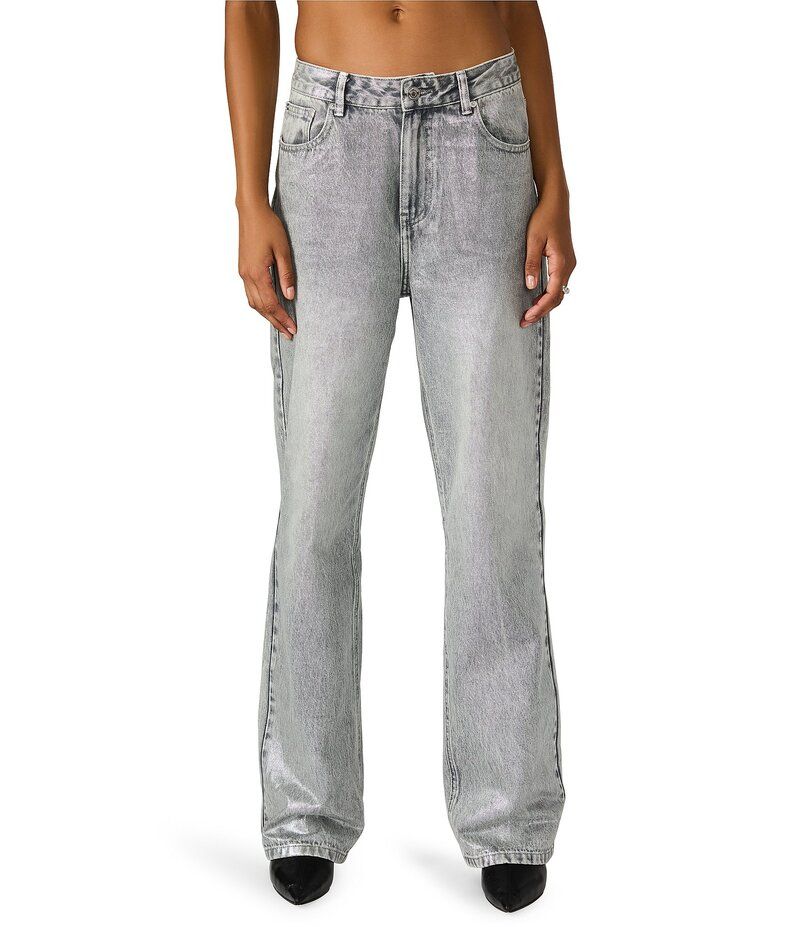 スティーブ マデン レディース ボトムス デニムパンツ ストレート トール コート デニム ジーンズ Steve Madden Zo Metallic High Rise Straight Leg Coated Denim Jeans Silver シルバー