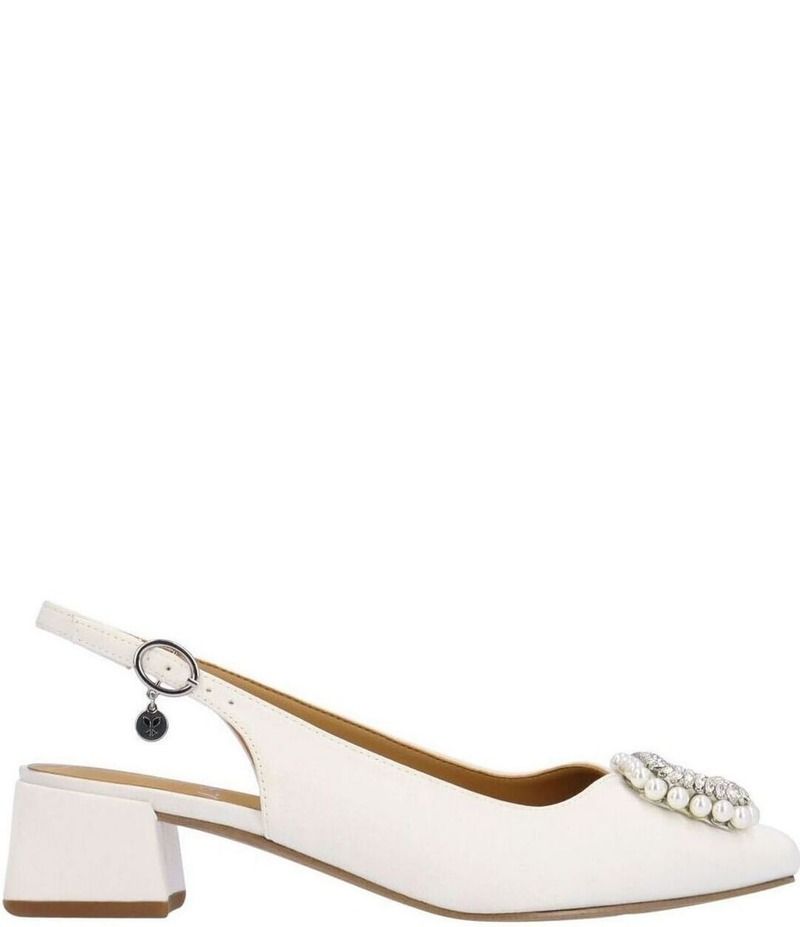 ジェイレニー レディース シューズ ヒール サテン J Renee Eudora Satin Pearl Ornament Slingback Pumps White ホワイト