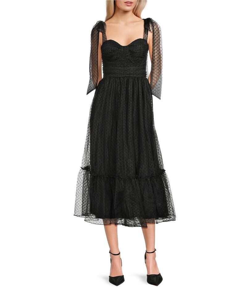 ビーダーリン レディース トップス ワンピース ミディワンピース メッシュ ミディ B Darlin Mesh Tie Shoulder Bustier Midi Dress Black ブラック