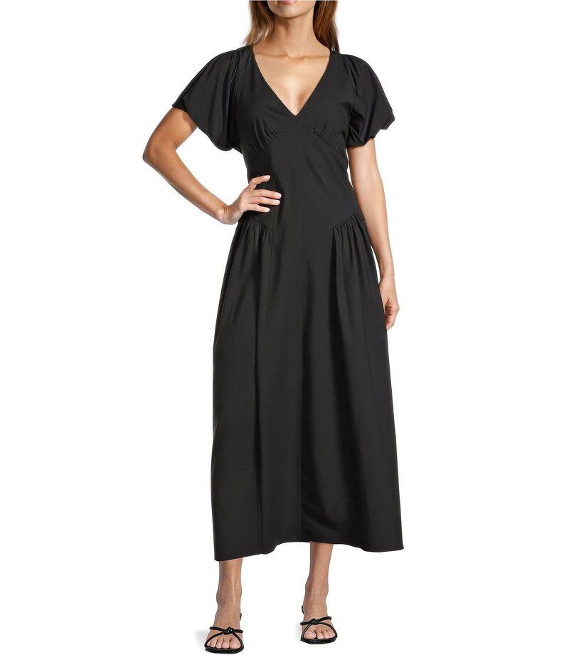 アントニオ メラーニ レディース トップス ワンピース A ライン マキシワンピース マキシ Antonio Melani Kiara Short Puff Sleeve ALine Maxi Dress Black ブラック