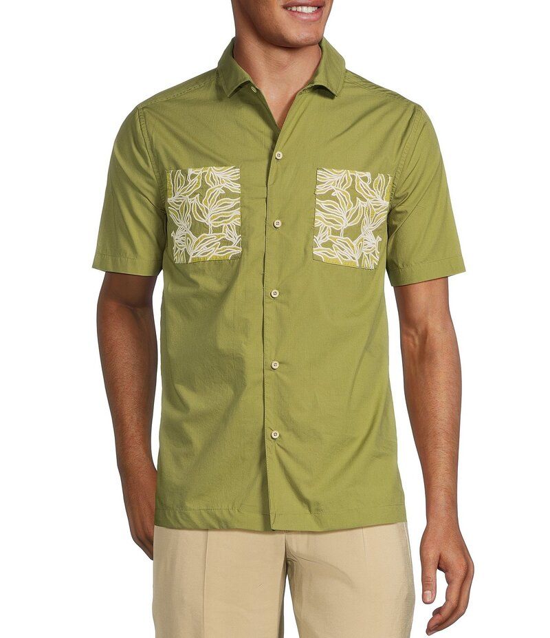 ムラノ メンズ トップス シャツ スリムフィット Murano Crocodile World Collection Slim Fit Applique Pocket Short Sleeve Woven Camp Shirt Sage Green グリーン