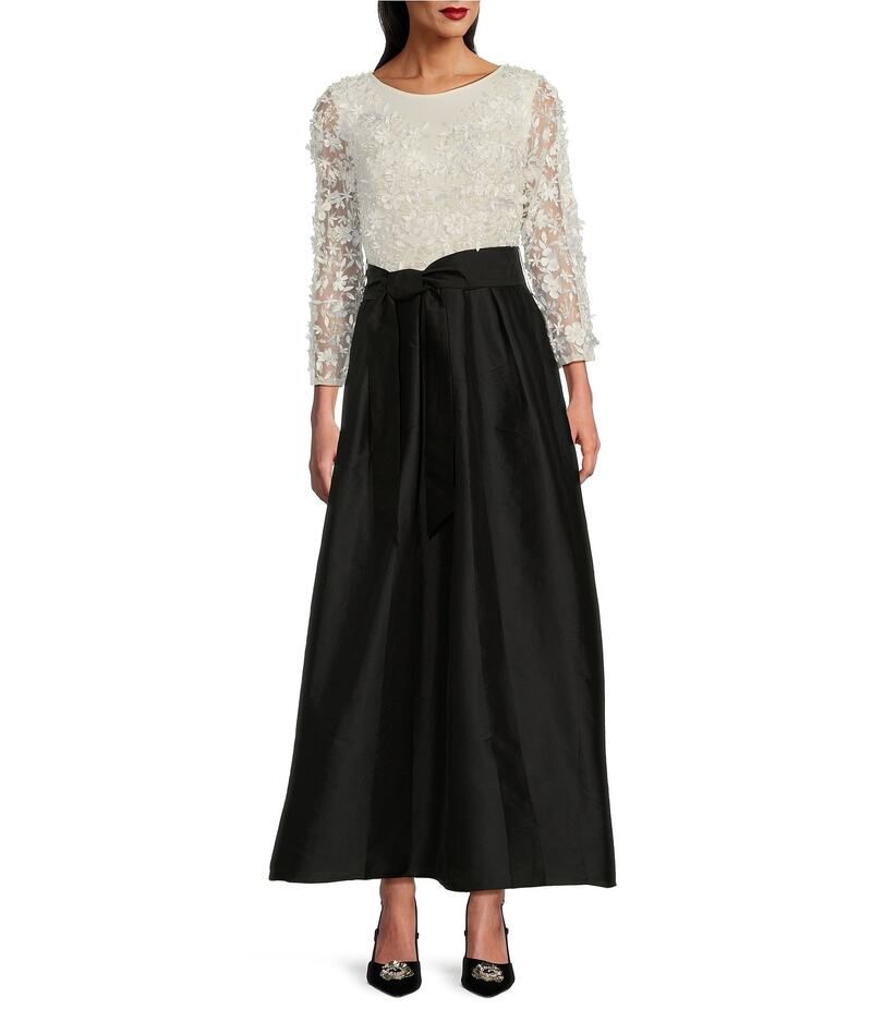ピサッロナイツ レディース トップス ワンピース クルーネック フラワー柄 プチ スカート フラワー Pisarro Nights Petite Size 3D Floral Beaded Crew Neck 34 Sleeve Taffeta Skirt w