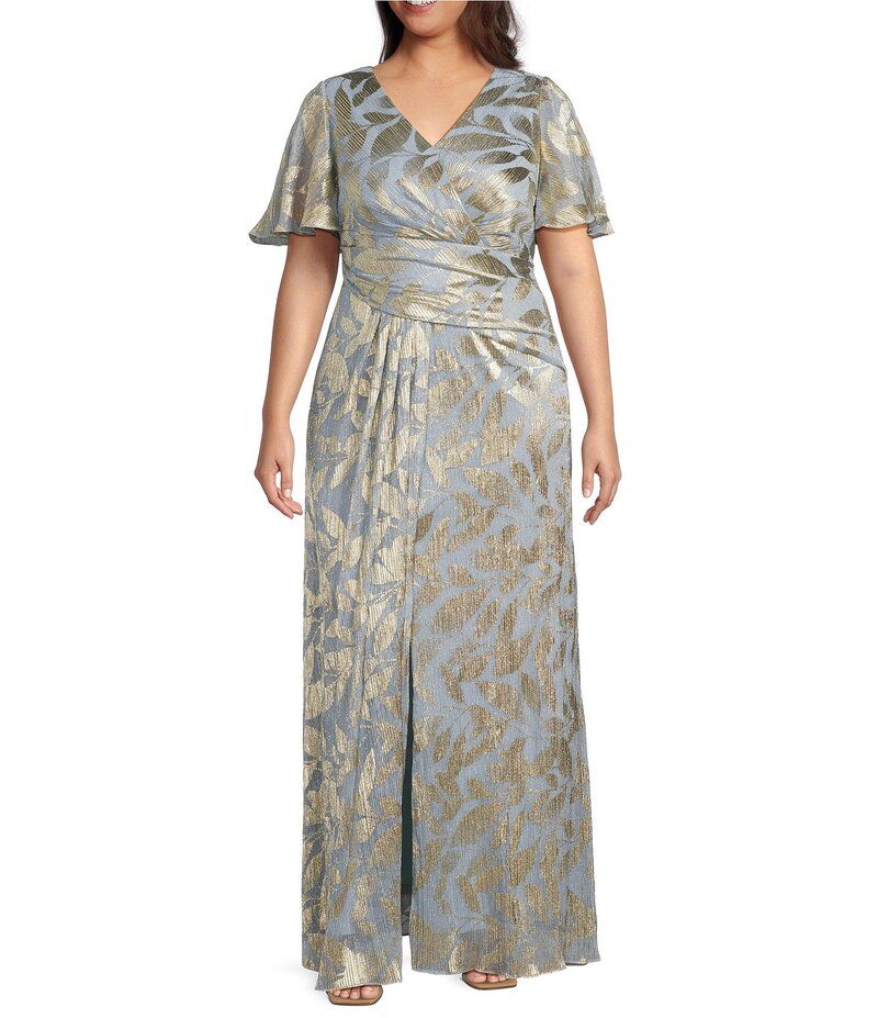 アドリアナ パペル レディース トップス ワンピース Vネック プラスサイズ プリント Adrianna Papell Plus Size VNeck Flutter Sleeve Foil Leaf Printed Gown Light BlueGold ブ 34,970円