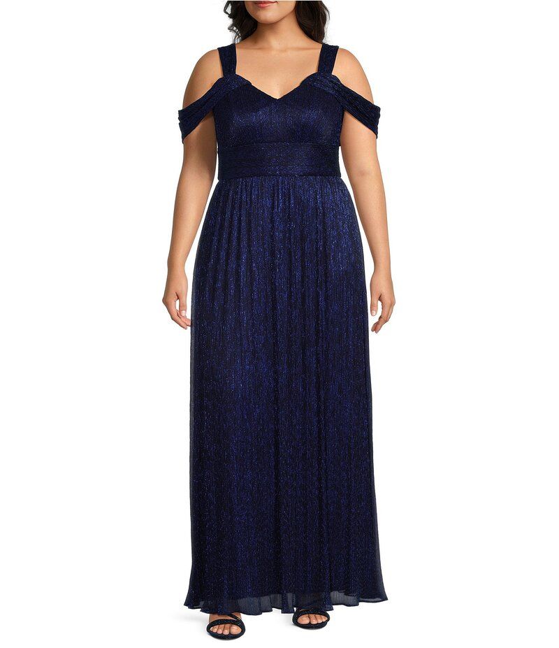 アレックスイブニングス レディース トップス ワンピース Vネック A ライン プラスサイズ トール ノースリーブ ニット Alex Evenings Plus Size Metallic Knit VNeck Sleeveless Cold Shoulder