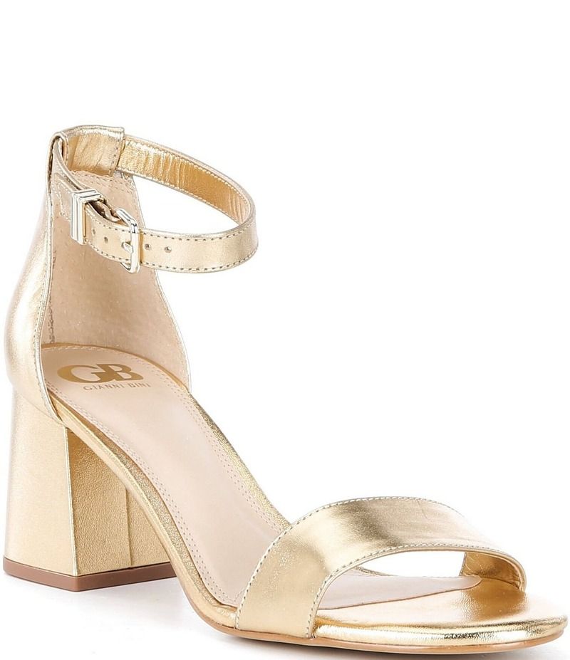 ジービー レディース シューズ サンダル アンクル レザー ヒール GB BlockParty Leather Ankle Strap Block Heel Family Matching Dress Sandals Gold ゴールド