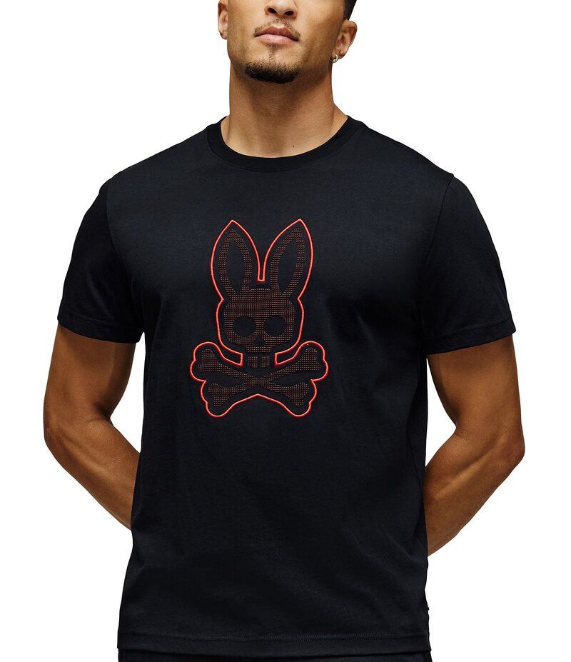 サイコバニー メンズ トップス シャツ グラフィック Psycho Bunny Jovan Bunny Graphic Short Sleeve TShirt Black ブラック