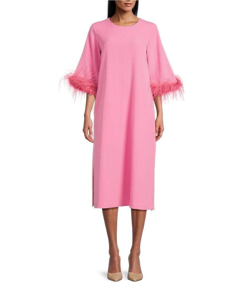 プレストンアンドヨーク レディース トップス ワンピース クレープ ミディ Preston York Emmeline Round Neckline Long Feather Sleeve Stretch Crepe Midi Dress Cosmo