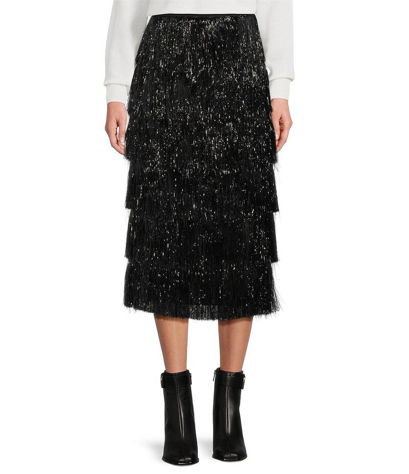 アントニオ メラーニ レディース ボトムスカート ミディ フリンジ Antonio Melani Yara Novelty Fringe Midi Skirt Black ブラック