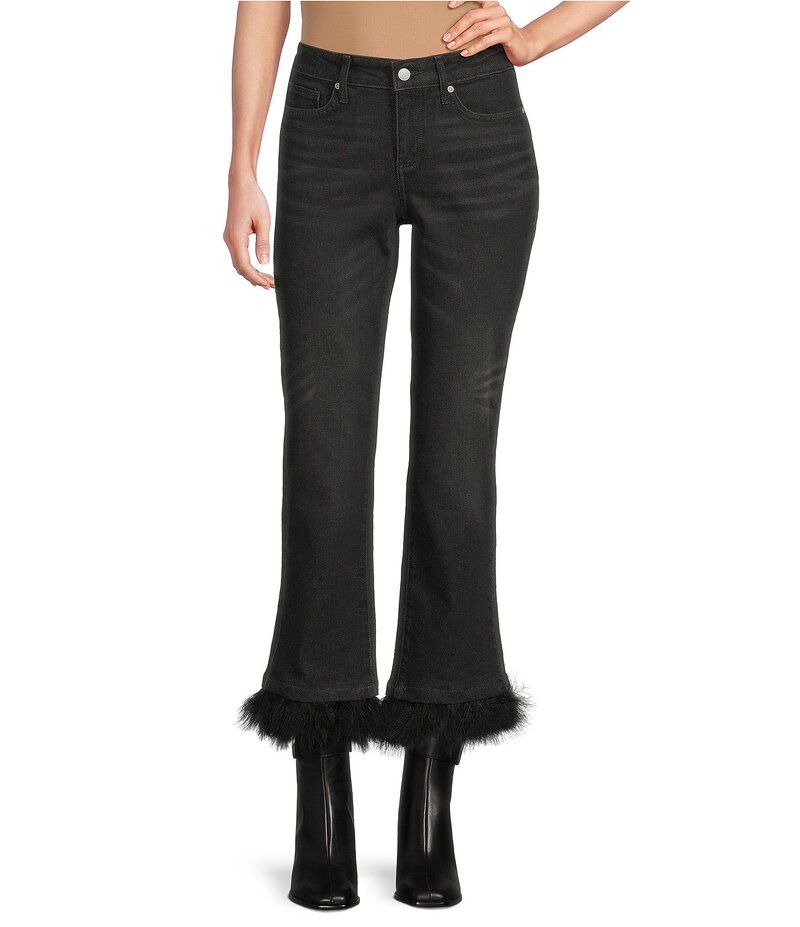 エヌワイディージェイ レディース ボトムス デニムパンツ ストレート ジーンズ NYDJ Marilyn Stretch Denim LiftuckR Technology Detachable Feather Trim Straight Leg Jeans