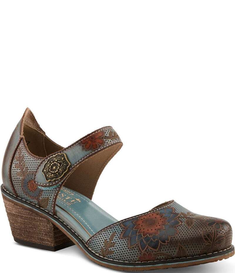 ラリティステ レディース シューズ パンプス フラワー柄 プリント レザー フラワー LARTISTE LARTISTE Cabracho Leather Floral Print Perforated Mary Jane Pumps Blue Multi ブ