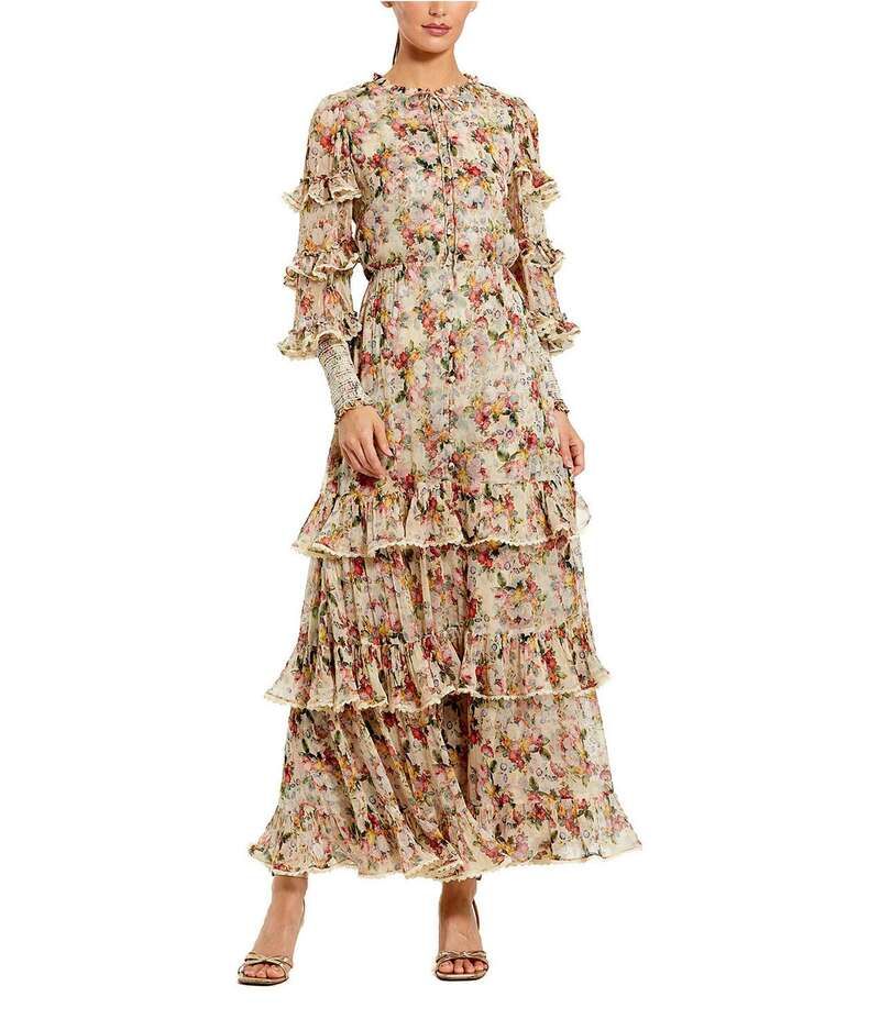 マックダガル レディース トップス ワンピース フラワー柄 プリント フリル フラワー Mac Duggal Long Sleeve Floral Print Ruffle Dress Yellow Multi イエロー